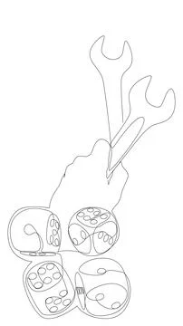 One continuous line of Wrench and dice. Thin Line Illustration vector conce.. Stock Illustration
