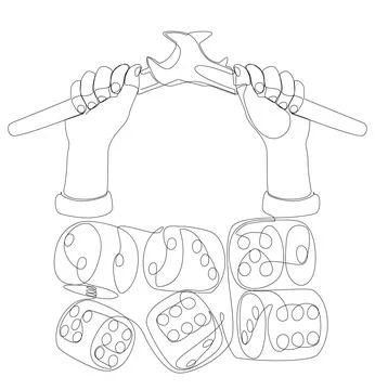 One continuous line of Wrench and dice. Thin Line Illustration vector conce.. Stock Illustration