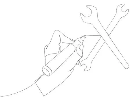 One continuous line of Wrench drawn with a pencil, felt tip pen. Thin Line .. Stock Illustration