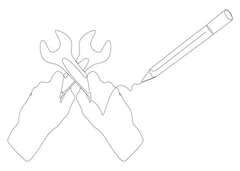 One continuous line of Wrench drawn with a pencil, felt tip pen. Thin Line .. Stockillustratie