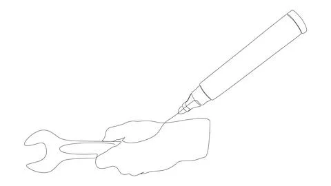 One continuous line of Wrench drawn with a pencil, felt tip pen. Thin Line .. Stock Illustration