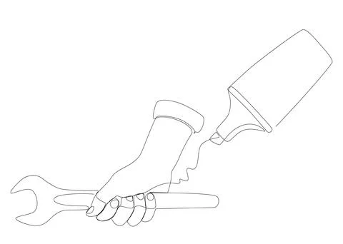 One continuous line of Wrench drawn with a pencil, felt tip pen. Thin Line .. Иллюстрация