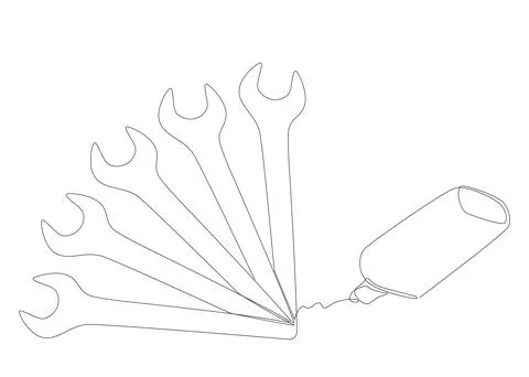 One continuous line of Wrench drawn with a pencil, felt tip pen. Thin Line .. Stock-Illustration
