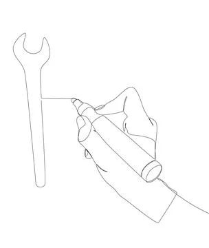 One continuous line of Wrench drawn with a pencil, felt tip pen. Thin Line .. Stock Illustration