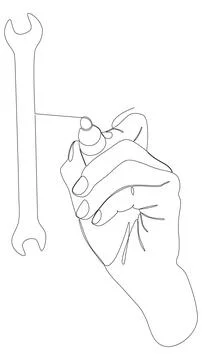 One continuous line of Wrench drawn with a pencil, felt tip pen. Thin Line .. Stock Illustration