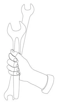 One continuous line of Wrench. Thin Line Illustration vector Work Tool conc.. Stock Illustration