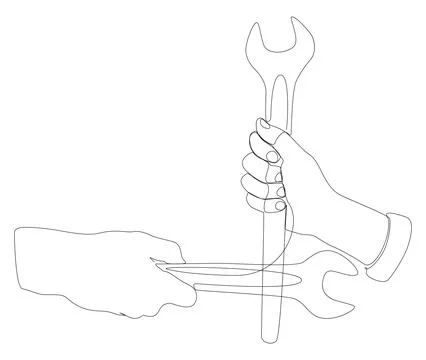 One continuous line of Wrench. Thin Line Illustration vector Work Tool conc.. Stock Illustration