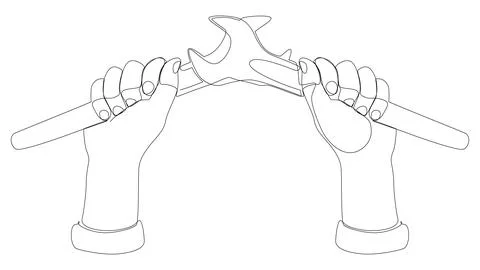 One continuous line of Wrench. Thin Line Illustration vector Work Tool conc.. Stock Illustration