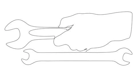 One continuous line of Wrench. Thin Line Illustration vector Work Tool conc.. Illustrazione stock