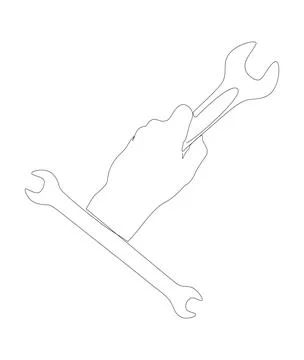 One continuous line of Wrench. Thin Line Illustration vector Work Tool conc.. Illustrazione stock