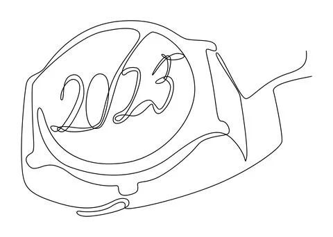 One continuous line of a wristwatch and number 2023. Thin Line Illustration.. Illustrazione stock