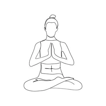 One continuous line yoga drawing. Woman sitting in lotus pose, yoga meditation Stock Illustration