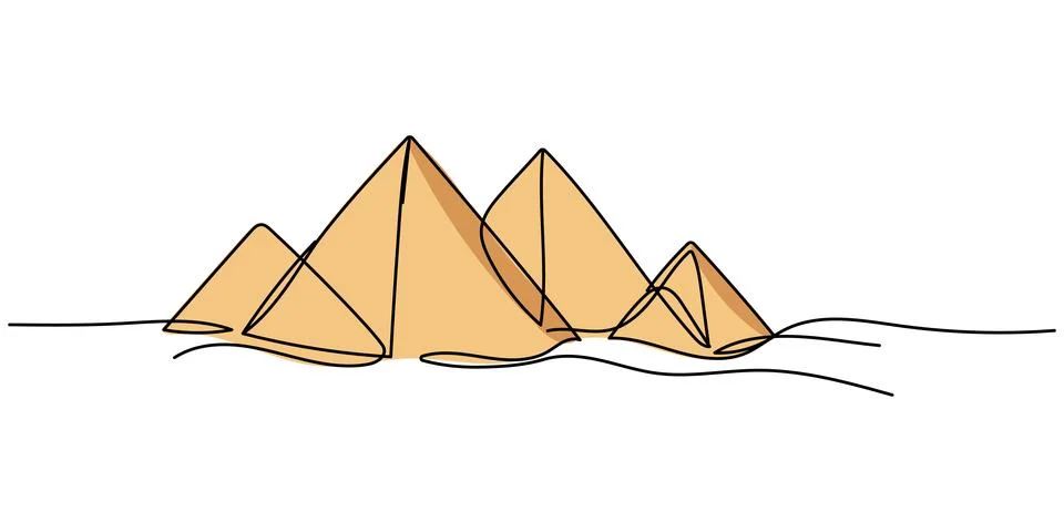 One continuous single drawing line art flat doodle pyramid, desert, egypt, an Stock Illustration