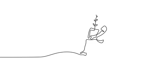 One continuous single drawn art line minimalism doodle a farmer holding plant Stock Footage 227452976
