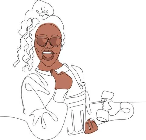 One continuous single drawn line, a girl skater Stock Illustration