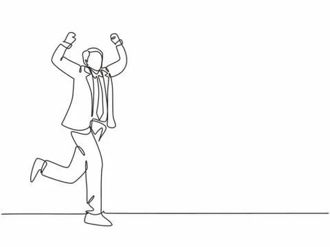One continuous single line drawing of young happy businessman fist his hand Stock Illustration