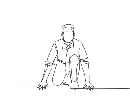 One continuous single line drawing of young businessman gets ready to run Stock Illustration