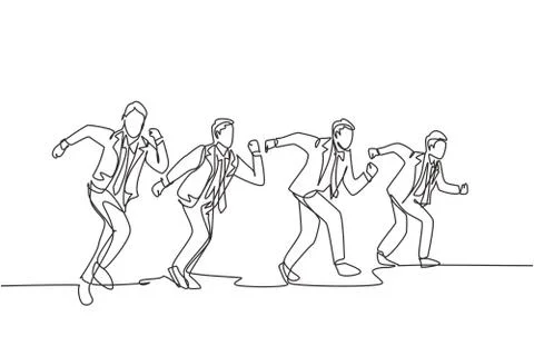 One continuous single line drawing of young male and female manager join run Stock Illustration
