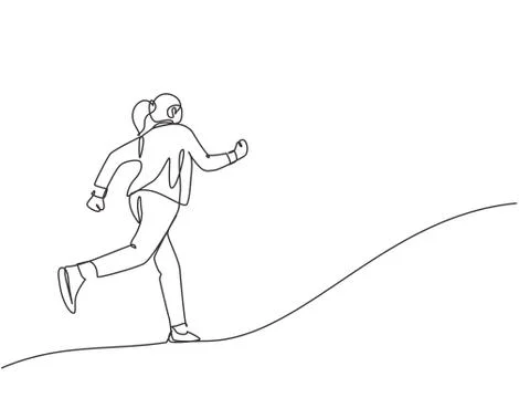 One continuous single line drawing of young happy energetic businesswoman run Illustrazione stock