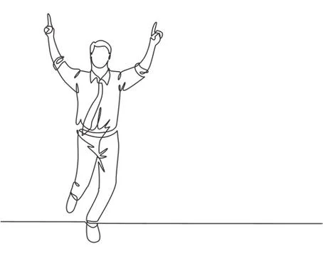 One continuous single line drawing of young happy businessman pointing hands Stock Illustration