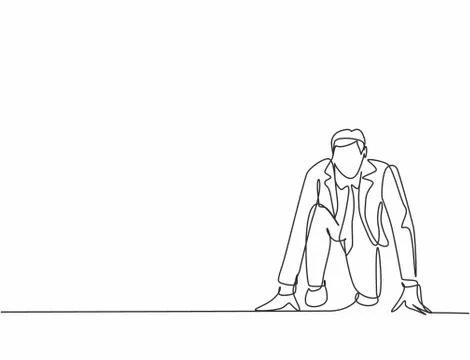One continuous single line drawing of happy businessman gets ready to run Stock Illustration