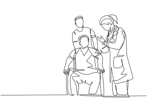 One continuous single line drawing of young female doctor giving consultation Illustrazione stock