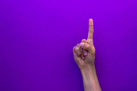 One counting right hands isolated on purple background Stock Photos