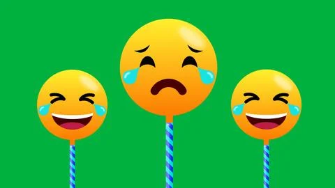 One crying and two laughing expression emoji isolated on green background Stock Illustration