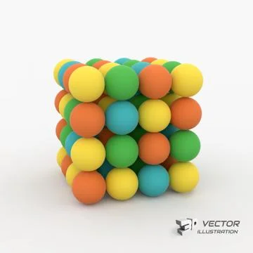 One cube formed by many spheres. 3d vector illustration Stock Illustration