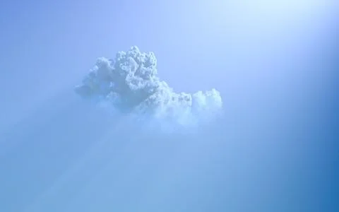 One cumulus cloud with sun beams . concept nature 3D illustration Stock Illustration