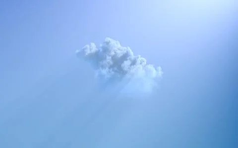 One cumulus cloud with sun rays . cgi nature 3D illustration Stock Illustration