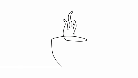 One cup with handle of hot coffee with steam in style of one continuous line Stock Footage 109309946