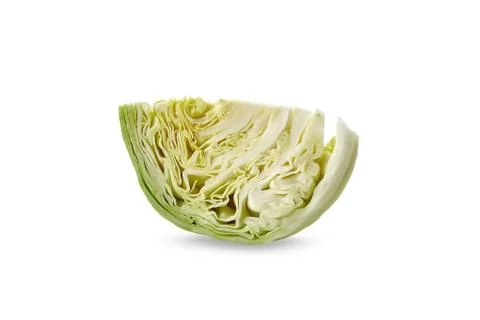 One cut off section of raw cabbage isolated on white background. Ripe vegetable Stock Photos