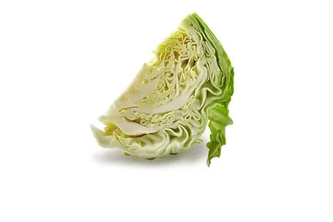 One cut off section of white-headed cabbage isolated on white background. Smooth Stock Photos