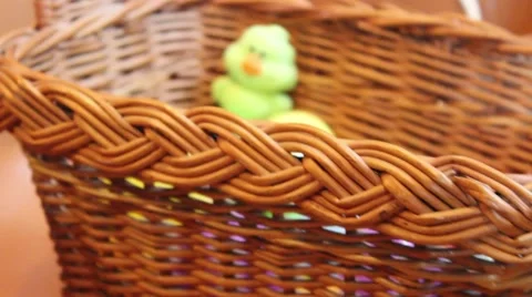 One Cute Duck Candy in Easter Basket Stock Footage 63012188