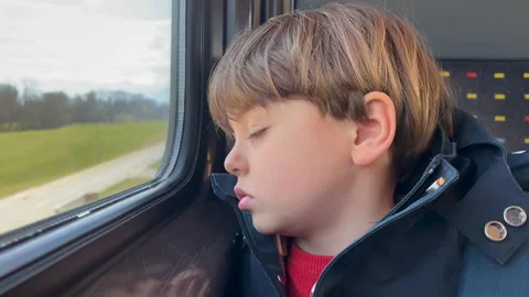 One cute little boy sleeping inside trai... | Stock Video | Pond5