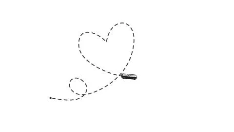 One dashed line drawing of passenger bus and heart sign label 스톡 일러스트