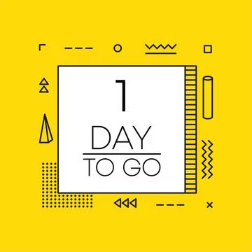 One day to go timer banner in geometry style on yellow background. Countdown  Stock Illustration