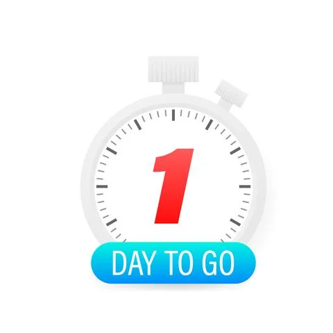 One day to go timer icon on white background. 库存插图