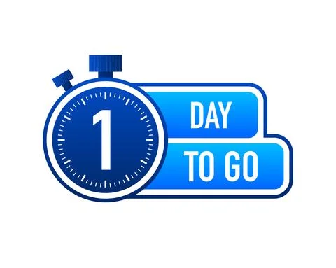 One Day To Go Timer Label, blue emblem banner. Vector illustration. 库存插图