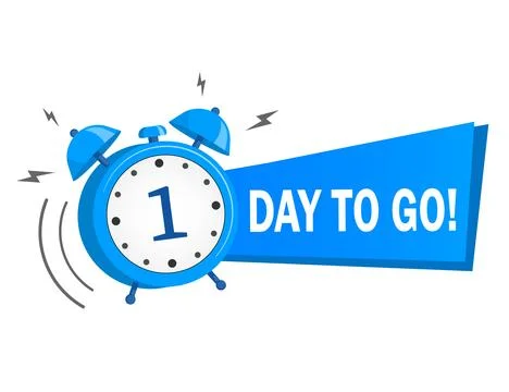 One day to go. Vector stock illustration on white background. label, blue alarm Stockillustratie
