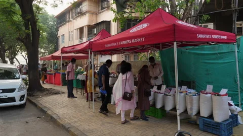 One day make shift vegetable market at Dadar, Mumbai, Maharashtra, India. Stock Footage 171094385