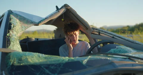 One day a man had a serious accident and crashed his car. Left alive and Stock Footage 250362203
