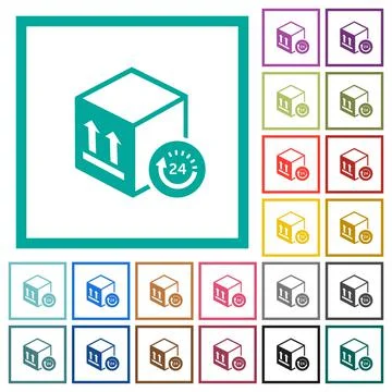 One day package delivery flat color icons with quadrant frames Ilustração Stock