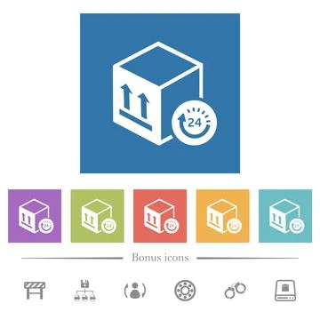 One day package delivery flat white icons in square backgrounds Stock Illustration