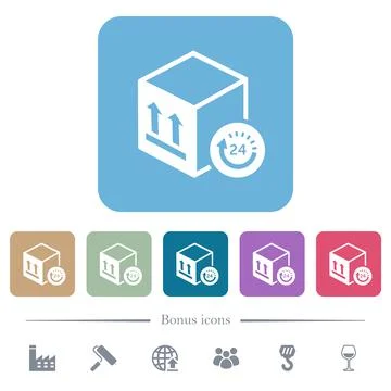 One day package delivery flat icons on color rounded square backgrounds Illustrazione stock