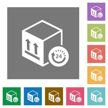 One day package delivery square flat icons Stock Illustration
