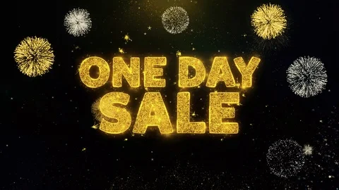 One Day Sale Text on Gold Particles Fireworks Display. Stock Footage 116165853