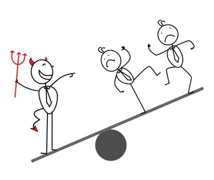 One Devil business man on a scale is worth his weight Stock Illustration