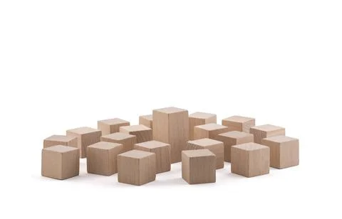 One different higher cube block among wooden blocks. Leadership concept. Stock-Fotos